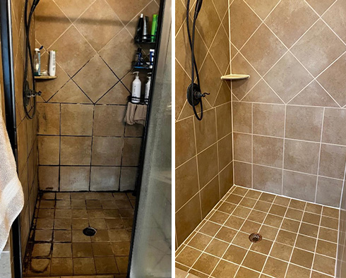 Shower Before and After a Tile Cleaning in Houston, TX 