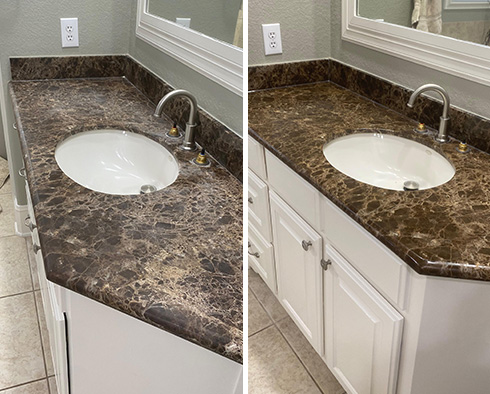 Vanity Top Before and After a Stone Polishing in Houston, TX 
