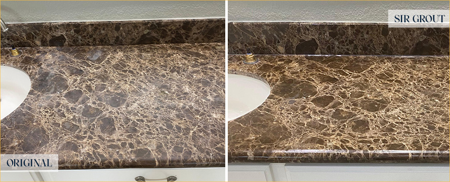 Vanity Top Before and After an Excellent Stone Polishing in Houston, TX 