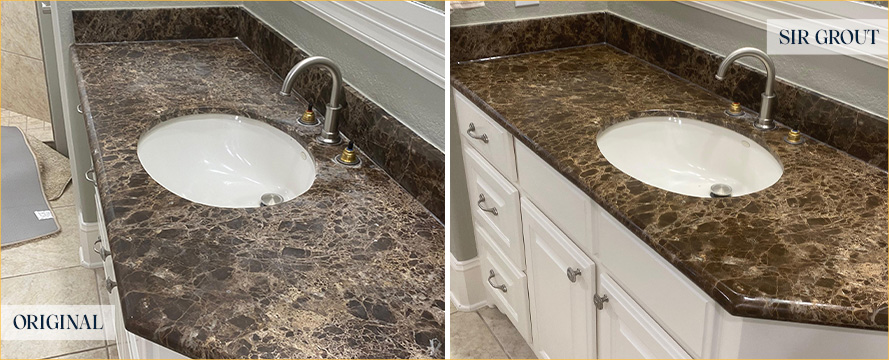 Vanity Top Before and After a Flawless Stone Polishing in Houston, TX 