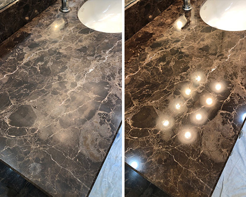 Vanity Top Before and After a Stone Polishing in Sugar Land, TX