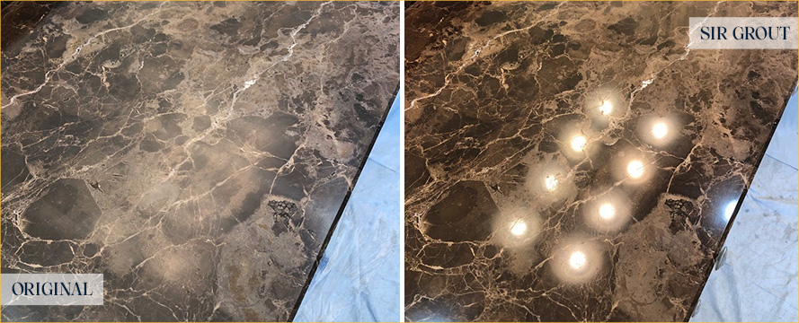 Vanity Top Before and After an Excellent Stone Polishing in Sugar Land, TX