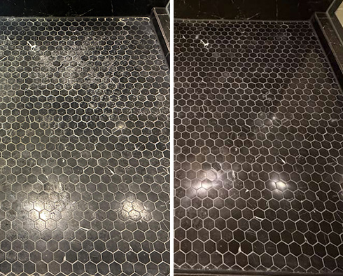 Shower Before and After a Stone Cleaning in Houston, TX