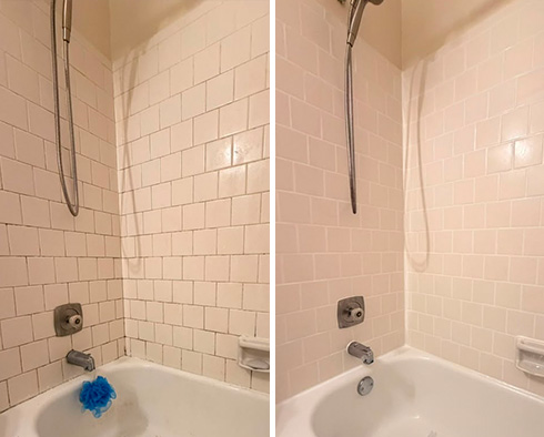 Shower Before and After a Grout Cleaning in Humble, TX