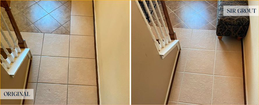 Floor Before and After a Superb Grout Cleaning in Pearland, TX