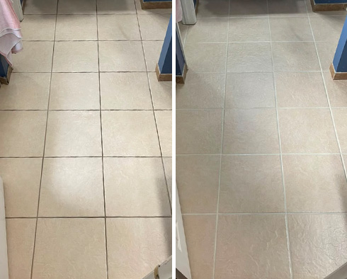 Floor Before and After a Grout Cleaning in Pearland, TX