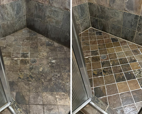 Shower Before and After a Stone Cleaning in Houston, TX