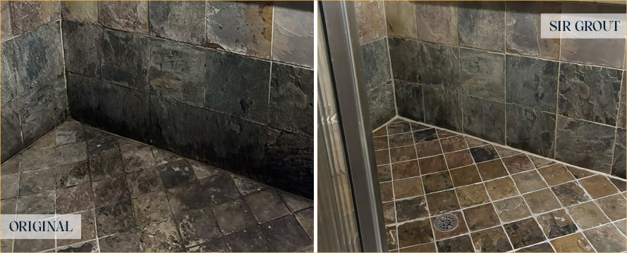 Shower Before and After a Superb Stone Cleaning in Houston, TX