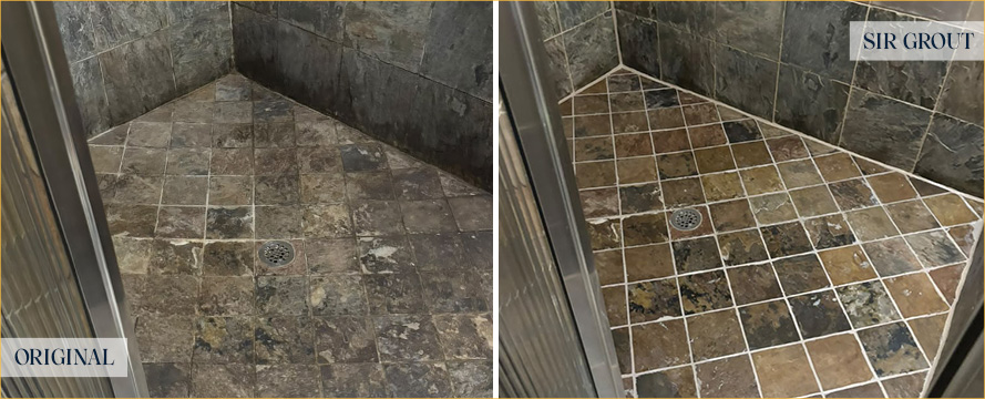 Shower Before and After a Flawless Stone Cleaning in Houston, TX