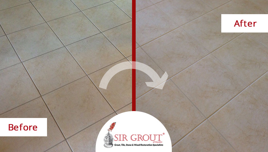 Before And After Pictures of a Complete Grout Sealing in A Texas Floor