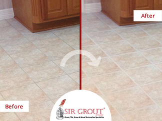 Before & After Picture of a Grout Cleaning in Sugarland, Texas