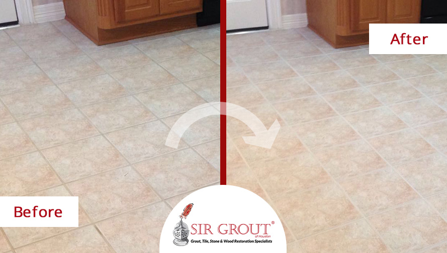 Before & After Picture of a Grout Cleaning in Sugarland, Texas
