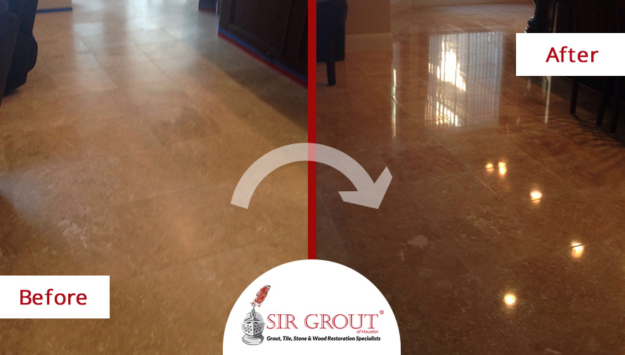 Before and After Picture of a Stone Polishing in Kingwood, Texas