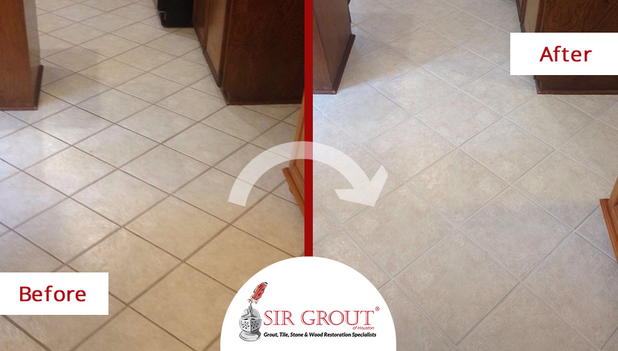 A Grout Cleaning Service Improved the Look of This Home in Spring, Texas Before and After Picture of a Grout Cleaning in Spring, Texas