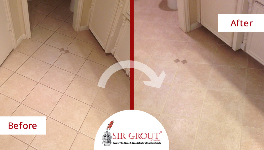 Before and After Picture of a Grout Cleaning and Sealing in Spring, Texas