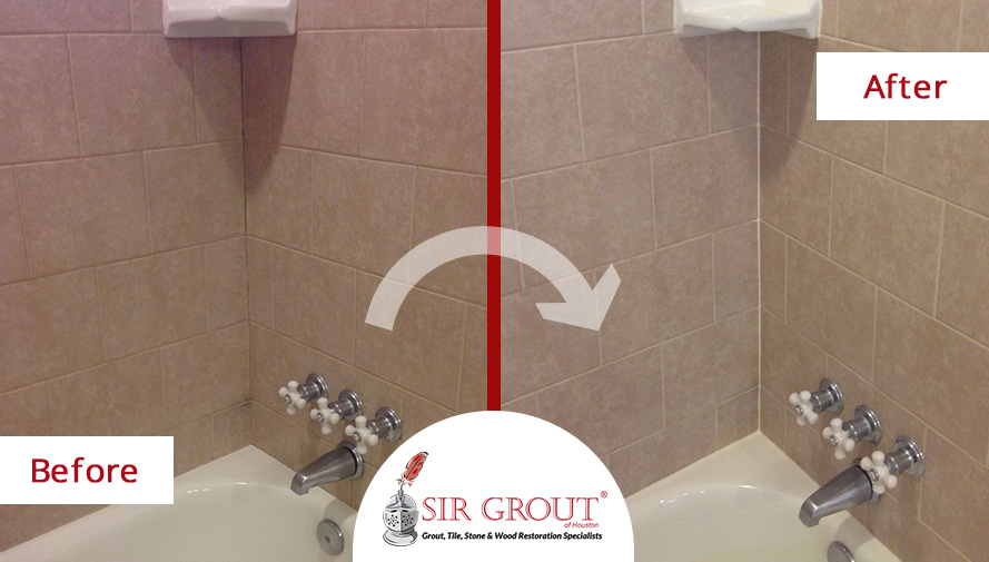 Before and After Picture of a Grout Cleaning and Sealing Service in Spring, Texas