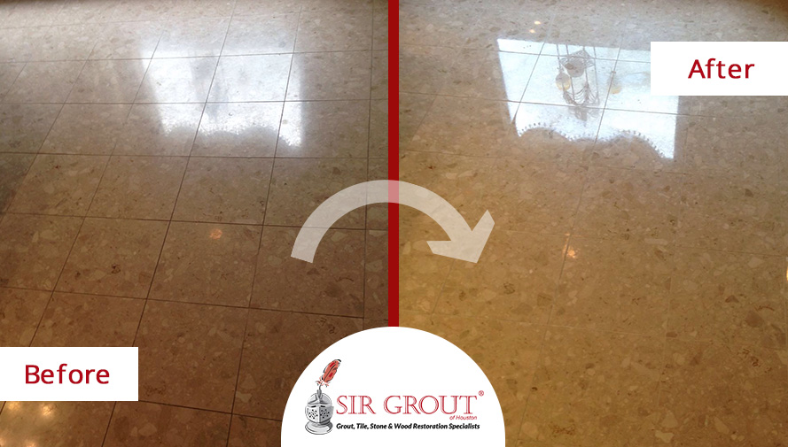 Before and After Picture of a Stone Polishing in Houston, Texas