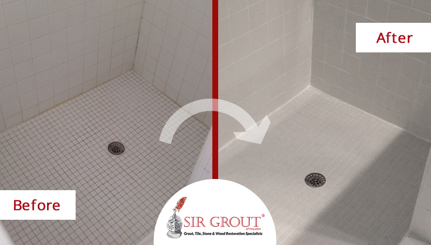 Before and After Picture of a Grout Sealing Service in Katy, Texas