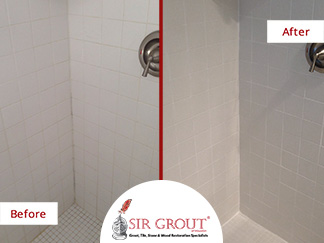 Before and After Picture of Grout Sealing Service in Katy, TX