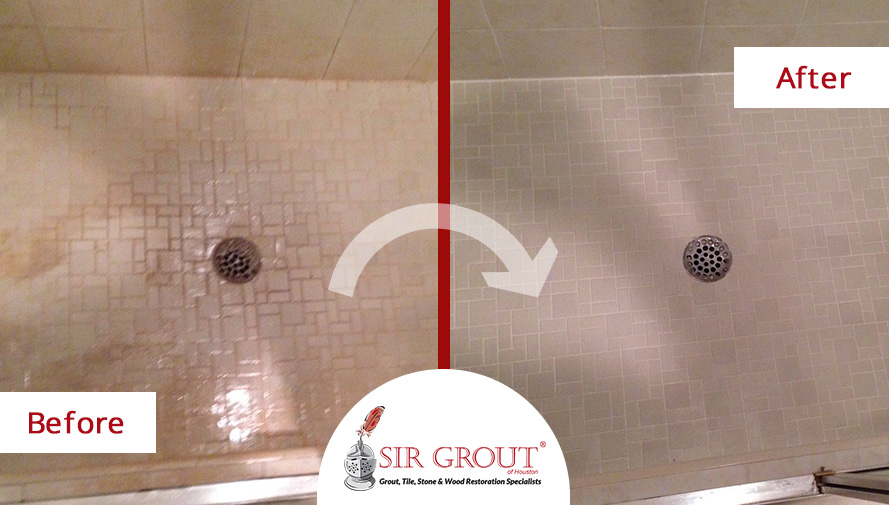 Before and After Picture of a Grout Cleaning in Sugar Land, TX