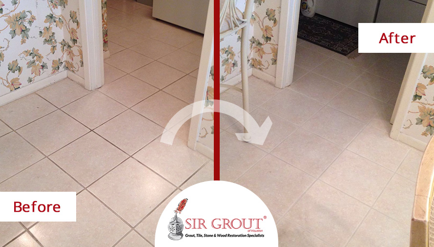 A Complete Grout Cleaning Service Helped This Home in Sugar Land, TX, Recover Its Former Glow Before and After Picture of a Grout Cleaning in Sugar Land