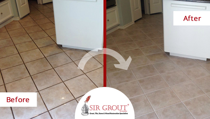 <img src= Before and After Picture of a Grout Recoloring in Houston, Texas
