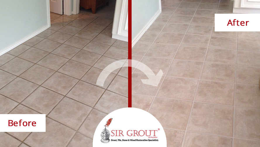 Before and After Picture of a Grout Recoloring Service in Houston, TX