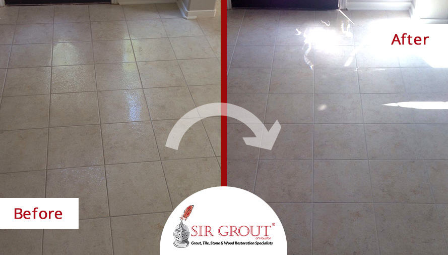 Before and After Picture of a Grout Sealing in Houston, TX