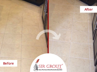 Before and After Picture of a Grout Sealing Service in Houston, TX