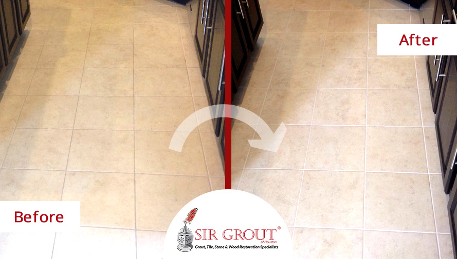 Before and After Picture of a Grout Sealing in Houston, Texas