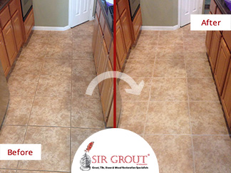 Before and After Picture of a Grout Cleaning Service in Katy, TX