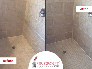 Before and After Picture of a Grout Sealing in Spring, Texas