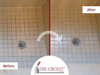 Before and After Picture of a Grout Cleaning in Houston, Texas