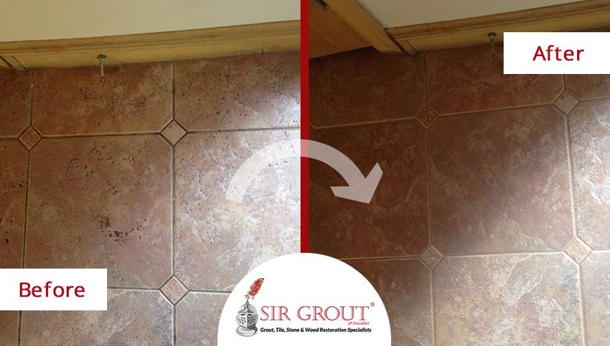 This Stained Floor Was Restored With a Tile Cleaning Service in Spring, TX Before and After Picture of a Tile Cleaning Service in Spring, TX