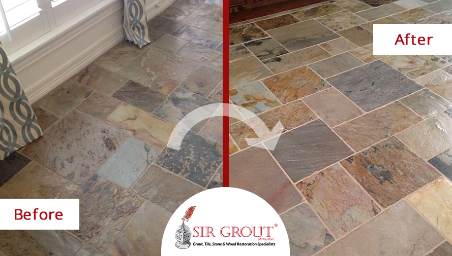This Slate Floor in Houston Gained an Elegant Finish Thanks to a Stone  Sealing Service