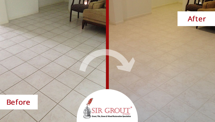 After Our Grout Cleaning Service This Dirty Floor Looks Renewed in Houston, TX Before and After Picture of a Grout Cleaning Service in Houston, TX