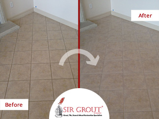 Before and After Picture of Dirty Grout in Houston, Texas