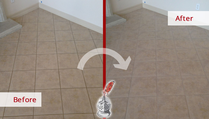 Sir Grout Houston Cleaned Restored This Livingroom's Floor With a Grout Cleaning Service in Houston, TX Before and After Picture of Dirty Grout in Houston, Texas