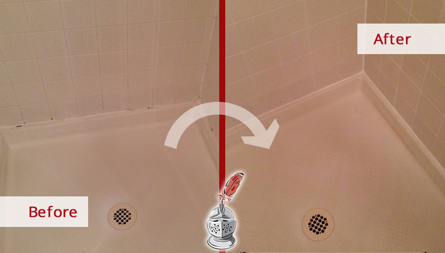 After Our Cleaning, Color Seal and Caulking Service This Shower Was Restored in Houston, TX Before and After Picture of a Cleaning, Color Seal and Caulking Service in Houston, TX