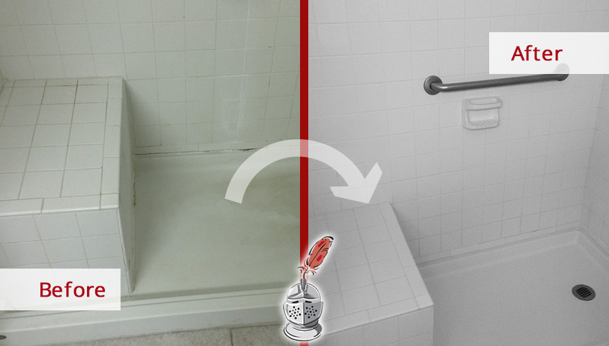 Our Tile and Grout Cleaners Enhanced This Unappealing Shower in Houston, TX Before and After Picture of a Tile and Grout Cleaners in Houston, TX