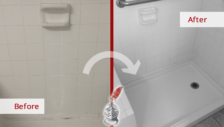After Our Tile and Grout Cleaners Service This Dirty Shower Looks as Good as New in Houston, TX Before and After Picture of a Shower Tile and Grout Cleaners in Houston, TX
