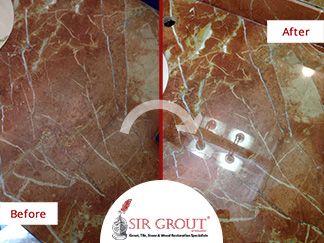 Before and After Picture of a Countertop Stone Honing Service in Houston, TX