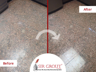 Before and After Picture of a Stone Floor Polishing Service in Houston, TX