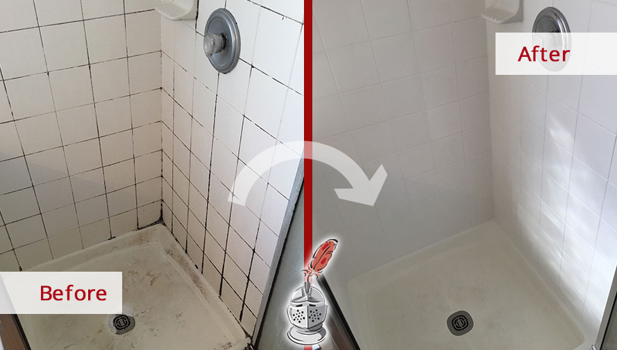Before and After Picture of a Shower Grout Cleaning Service in Houston, TX