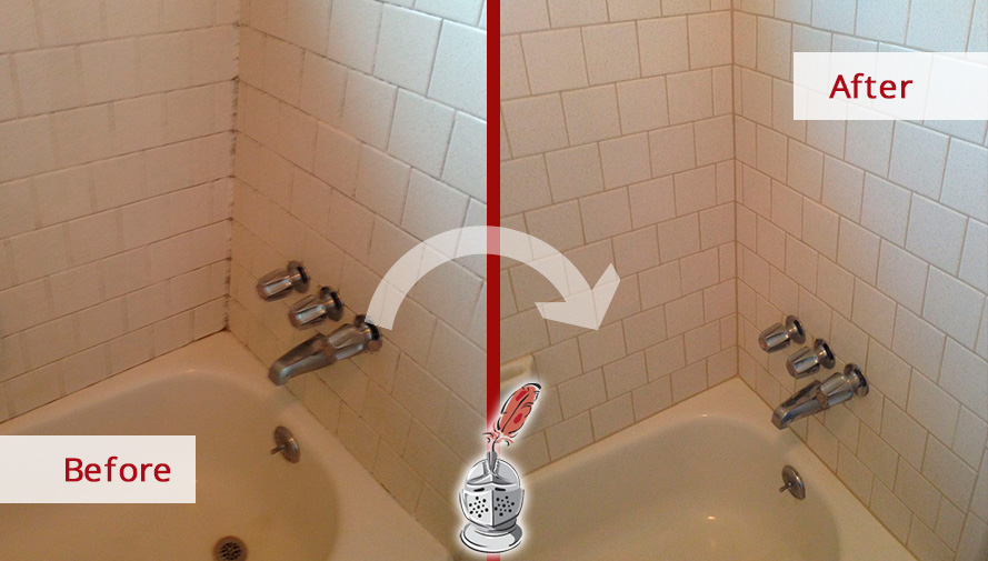 Before and After Picture of a Shower Caulking Service in Houston, Texas