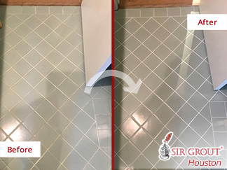 Before and after Image of How a Grout Sealing Service Gave This Bathroom Floor in Houston, Tx, Its Shine Back
