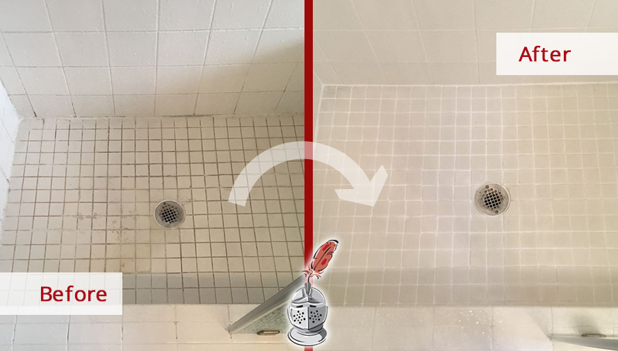 Before and After Picture of a shower Grout Cleaning Job in Houston, Tx