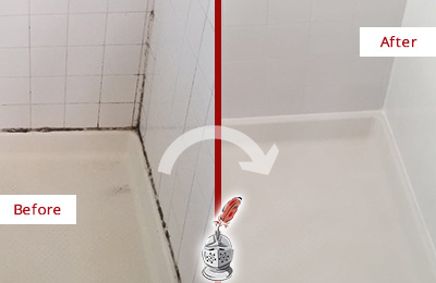 Sir Grout Recaulked this Bathroom Shower and Grout to Prevent Water Damage Before and After Picture of a Grout Recaulking Service