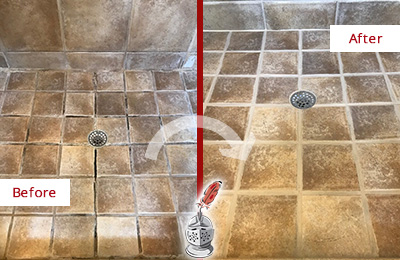 Sir Grout Removed the Mold and Mildew from this Shower with a Shower Grout Cleaning and Sealing Before and After Picture of Shower Grout Cleaning and Sealing on a Shower with Mold and Mildew