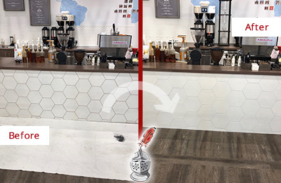 Sir Grout Houston Restores, Cleans and Seals this Dirty Coffee Shop Tile and Grout Picture of a Coffee Shop Before and After Tile and Grout Restoration